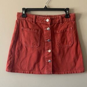 Bershka Rust-Red Button-Front Mini Skirt